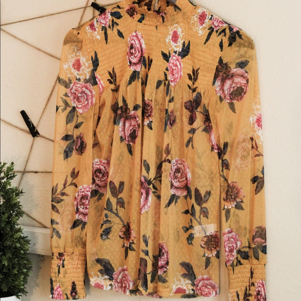 Yellow floral sheer long sleeve